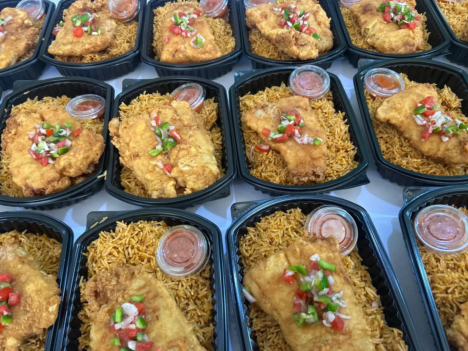 An arrangement of individually packed meals
